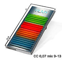 VILMY VIYA 4Color Mix Neon Вії кольорові для нарощення 18 ліній CC 0,07 mix 9(4)-10(4)-11(4)-12(4)-13(2)