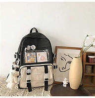 Рюкзак с брелком мишка стильный школьный для девочки Teddy Beer(Тедди) чёрный Goghvinci AV319