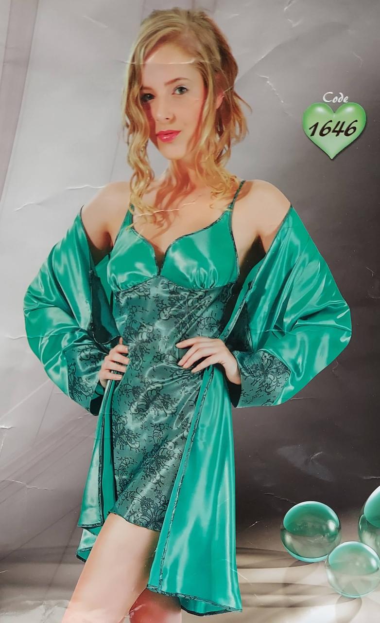 Пеньюар атласний «Jasmin» з халатом в комплекті в кольорах з S по L, фото 1