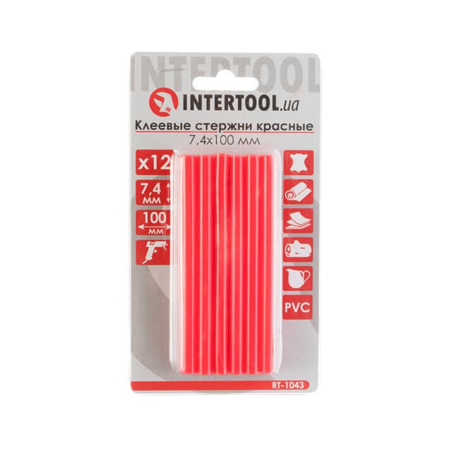 Комплект червоних клейових стрижнів 7.4 мм x 100 мм 12 шт. INTERTOOL RT-1043