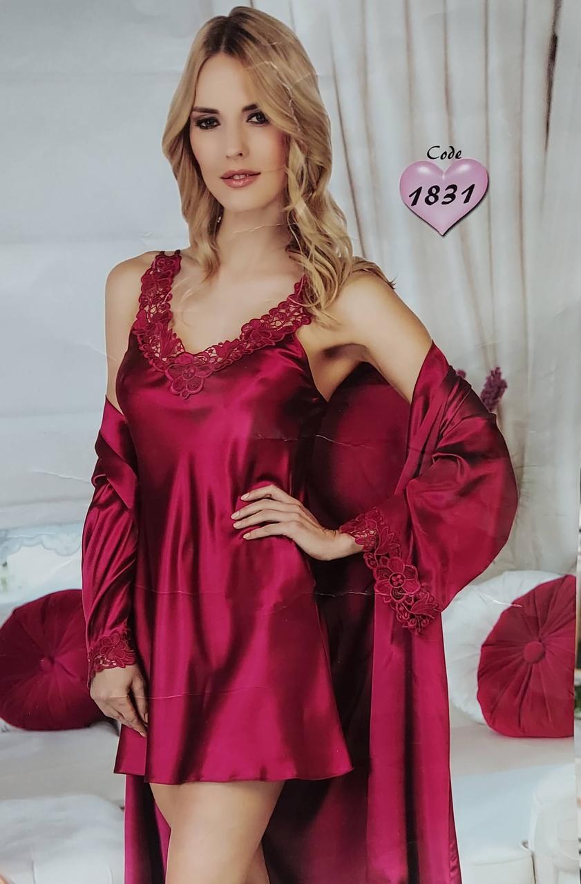 Пеньюар атласний«Jasmin» з мережевними вставками  (S,M,L,XL), фото 1