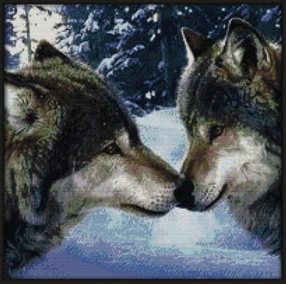 Набір для вишивання за нанесеною на канву схемою "The kiss of wolves". AIDA 14CT printed, 44*44 см