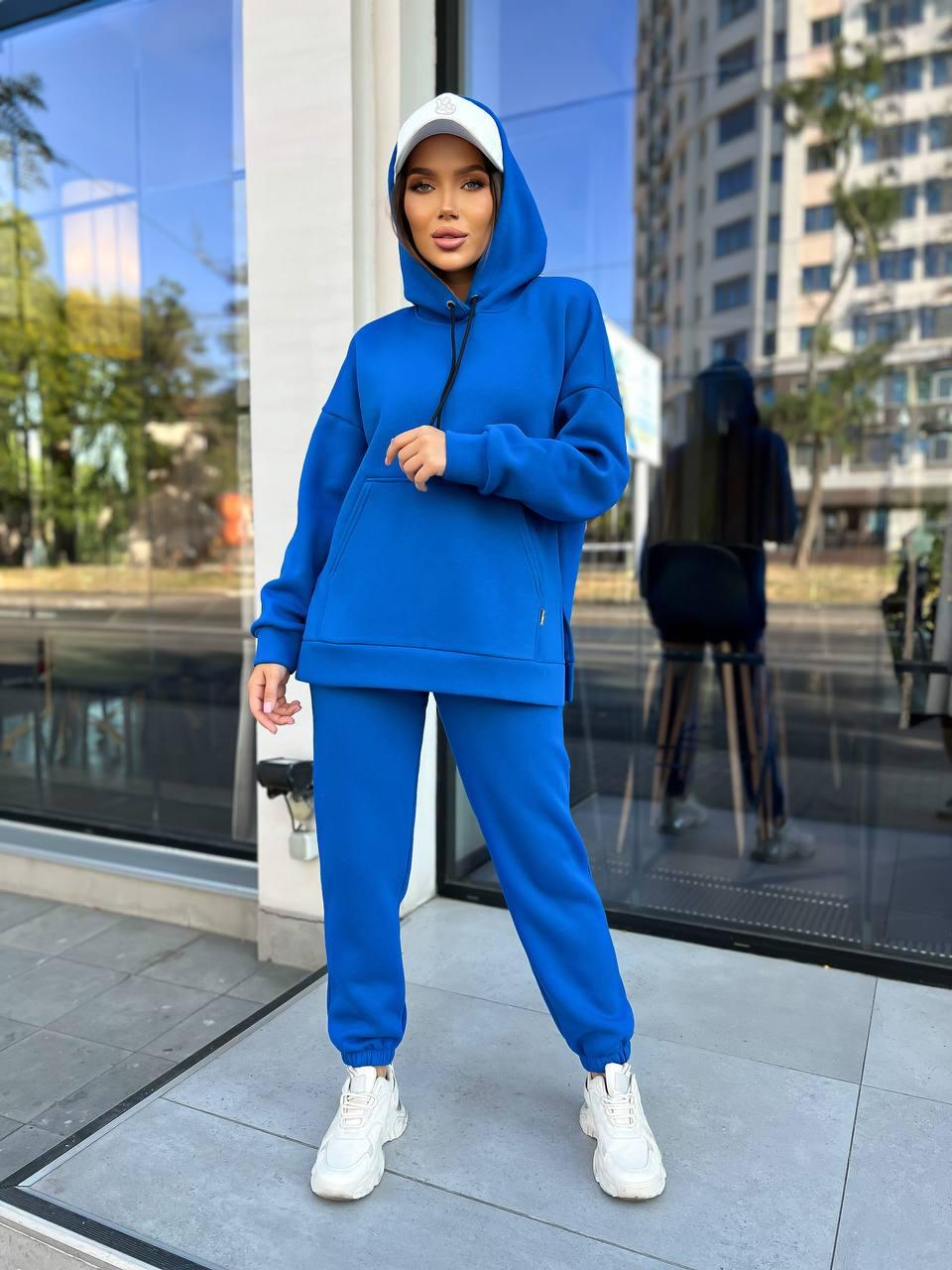 Жіночий зимовий спортивний костюм двійка на флісі кофта-худі та штани, норма і великі розміри, фото 1