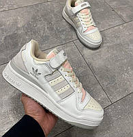 Женские подростковые кроссовки демисезон Adidas Forum кожа/замша белые с серым и розовым р 36-41