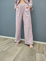 Пижамные штаны палаццо фланель в пудровом цвете M46