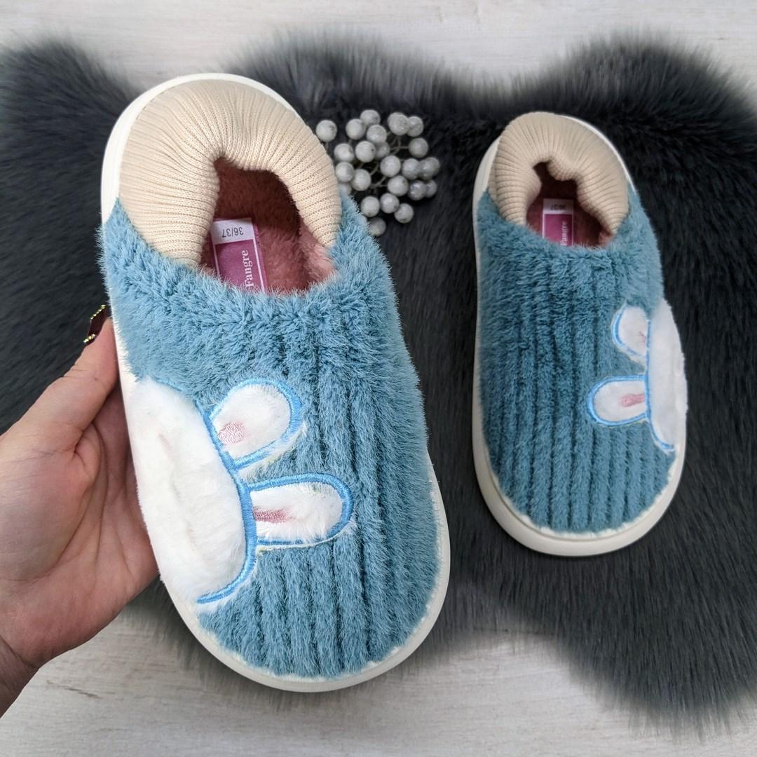 Тапочки чуні жіночі із задником блакитні із зайчиком 4245, фото 1