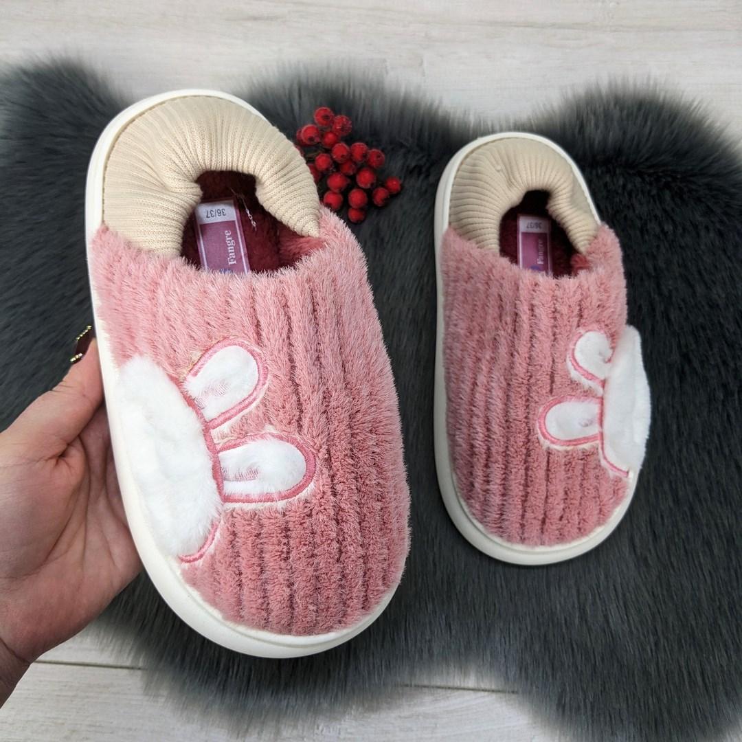 Тапочки чуні жіночі із задником пудрові із зайчиком 4245, фото 1