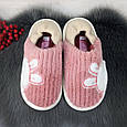 Тапочки чуні жіночі із задником пудрові із зайчиком 4245, фото 5