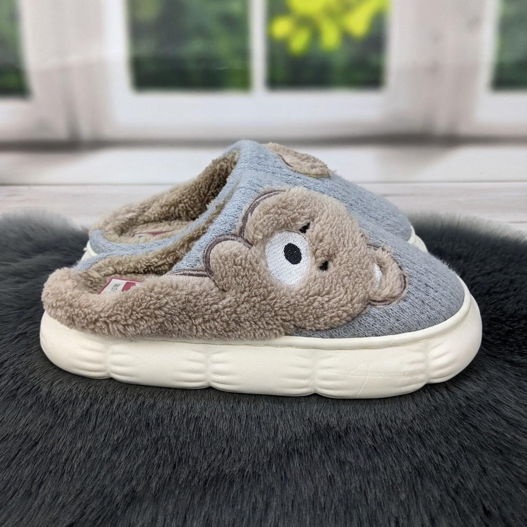Тапочки жіночі на об'ємній підошві сірі з ведмедиком 4261, фото 1