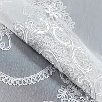 Ткань Тюль микросетка вышивка ноеми бело-серый с фестоном (290см 51г/м² пог.м) 172999