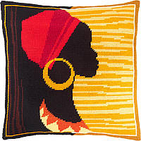 Набор для вышивки подушки крестом Красавица Афроамериканка Страмин с пряжей Zweigart полукрест 40х40 см