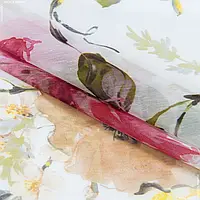 Ткань Тюль батист мадрид цветы/madrid фрез,желтый (295см 39г/м² пог.м) 161283