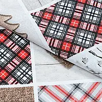 Ткань Декоративная новогодняя ткань лонета открытки /scottish x-mas олени, ель, бежевый (280см 145г/м² пог.м)