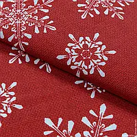 Ткань Декоративная новогодняя ткань лонета снежинки /snowy фон красный (280см 150г/м² пог.м) 173574