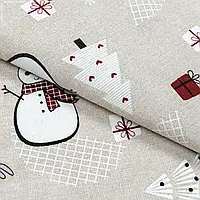 Ткань Декоративная новогодняя ткань лонета снеговик / x-mas renne пингвин фон беж (280см 160г/м² пог.м) 173588