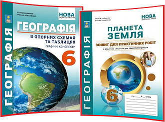 6 клас нуш. Географія. Практикум+Опорні схеми та схематичні малюнки. Кобернік. Абетка