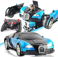 Машинка трансформер на радиоуправлении Bugatti Robot Car синяя | машина на пульте управления, без риска