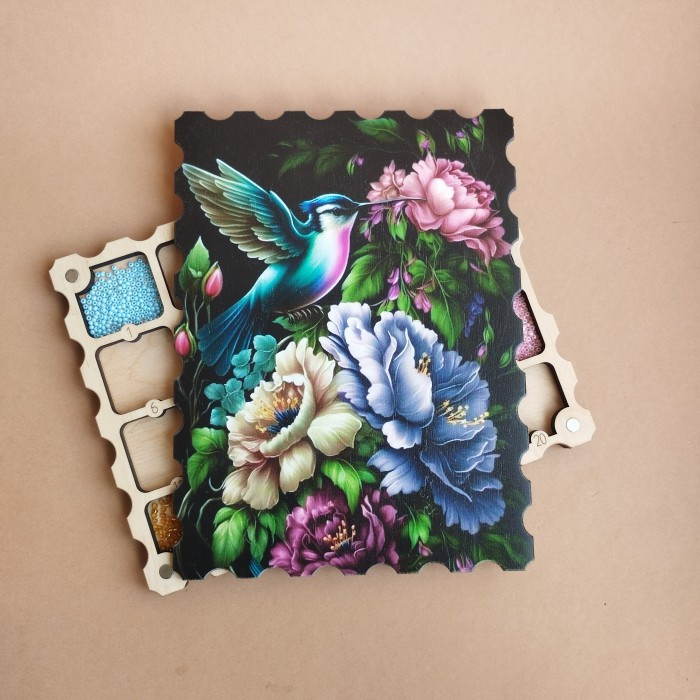 Дерев'яний органайзер для бісеру з кришкою на 20 комірок з кольоровим друком (060033), фото 1