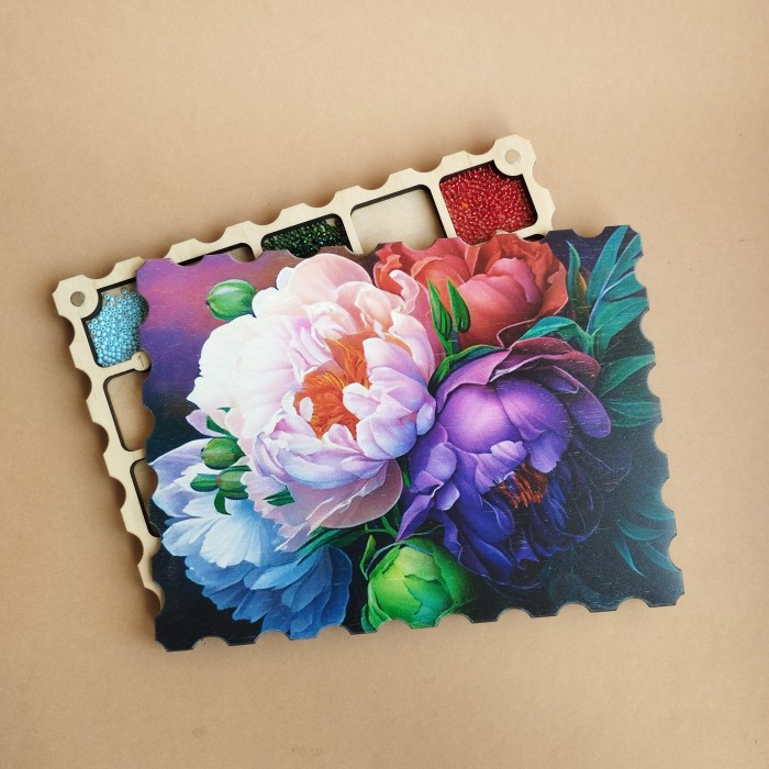 Дерев'яний органайзер для бісеру з кришкою на 20 комірок з кольоровим друком (060037), фото 1