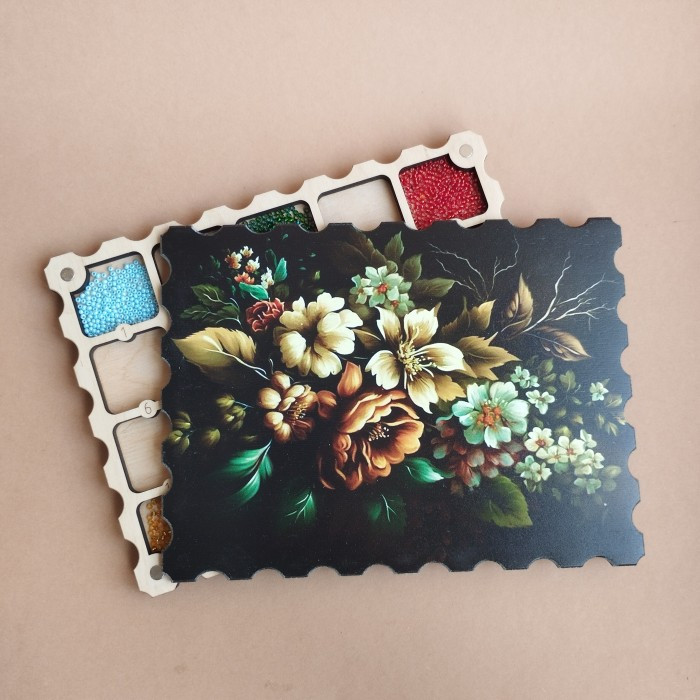 Дерев'яний органайзер для бісеру з кришкою на 20 комірок з кольоровим друком (060042), фото 1