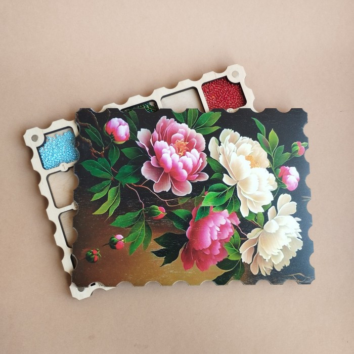 Дерев'яний органайзер для бісеру з кришкою на 20 комірок з кольоровим друком (060046), фото 1