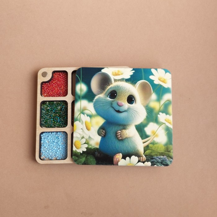 Квадратний міні органайзер для бісеру Коробушка з кольоровим друком (060097), фото 1