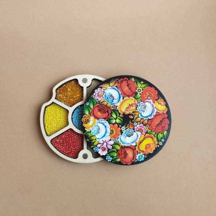 Круглий міні органайзер для бісеру Коробушка з кольоровим друком (060006), фото 1