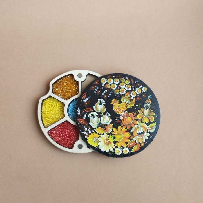 Круглий міні органайзер для бісеру Коробушка з кольоровим друком (060008), фото 1