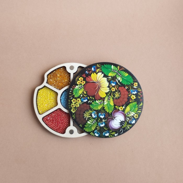 Круглий міні органайзер для бісеру Коробушка з кольоровим друком (060015), фото 1