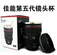 Чашка фотообъектив черная с поилкой, 14,6 х 8,3 (диаметр) см.