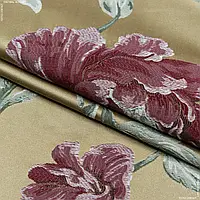 Ткань Декоративная ткань палми / palmi цветы бордовые, розовые фон старое золото (155см 283г/м² пог.м) 158843