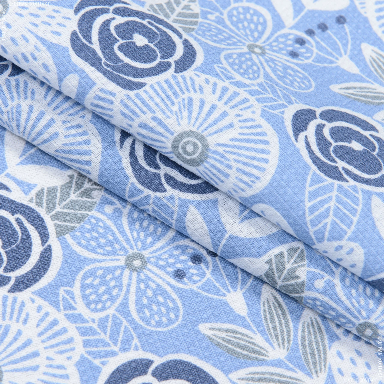 Тканина вафельна ткч набивна квіти сіро-блакитна (102см 150г/м² пог.м) 179213