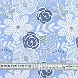 Тканина вафельна ткч набивна квіти сіро-блакитна (102см 150г/м² пог.м) 179213, фото 3