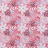 Тканина вафельна ткч набивна квіти червоно-лавандова (102см 150г/м² пог.м) 179214, фото 2