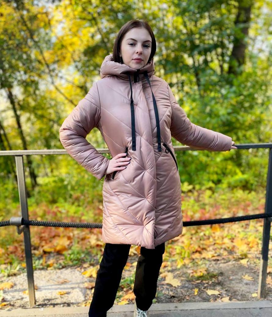 Зимова куртка пуховик на дівчинку подовжена тепла курточка бежева 140-158р