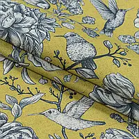 Ткань Декоративная ткань лужан /lujan цветы колибри гороховый (280см 199г/м² пог.м) 159343