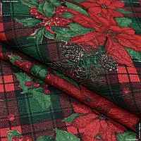 Ткань Декоративная новогодняя ткань лонета пуансетия /tartan клетка зеленый, красный (280см 145г/м² пог.м)