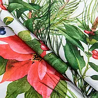 Ткань Декоративная новогодняя ткань пуансетия / dig mn красный, зеленый купон (280см 170г/м² пог.м) 183412