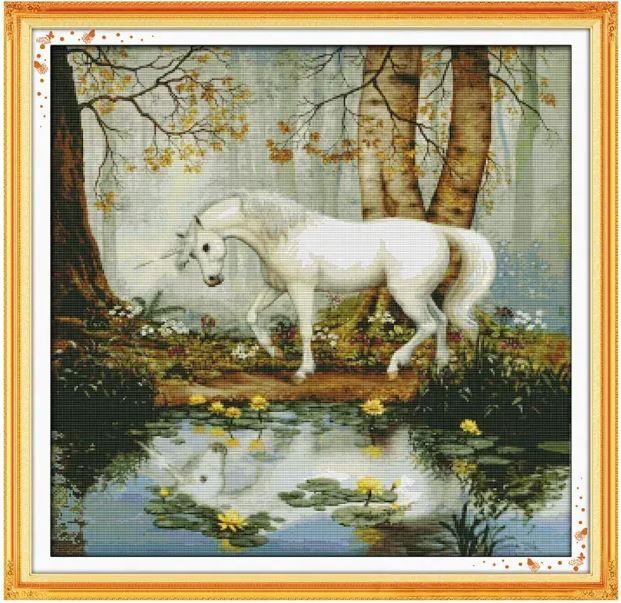 Набір для вишивання за нанесеною на канву схемою "Unicorn garden" . AIDA 14CT printed, 62*61 см