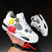 Мужские зимние кроссовки Nike Air Jordan 4 Retro кожаные стильные теплые белые