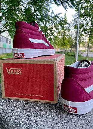 Кеды VANS Old Skool вансы ВЫСОКИЕ BORDO / White кроссовки женские мужские унисекс демисезон, фото 3