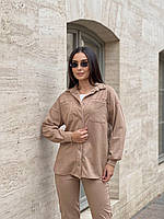 Женский замшевый костюм (рубашка + брюки) размер 42(S), 44(M), 46(L) | Брючный костюм из замши Бежевый, S