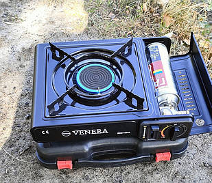 Газова плита туристична з керамічним інфрачервоним пальником, переносна в кейсі з п'єзопідпалом