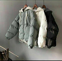 Женская зимняя куртка с подкладкой + синтепон 200, с капюшоном (черная, белая, фисташка) 44/46, Фисташковый