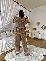 Женская махровая парная пижама (рубашка + штаны), мокко, белая, серая; размер 42-48 универсальный Мокко