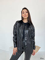 Женская стильная чёрная рубашка из качественной эко-кожи, S-M, L-XL размеры