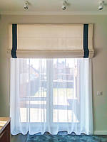 Римская штора и тюль в морском стиле для детской комнаты. Тюль белый Camila