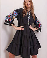Женское милое национальное короткое платье с вышивкой в Украинском стиле (черный, белый); размер: 42, 44, 46