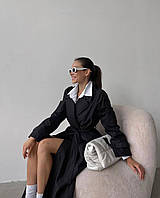 Женский коттоновый тренч с карманами (чёрный, графит, мокко, шоколад, оливка); размер: 42-46 Черный