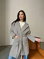 Женское базовое кашемировое серое пальто с карманами и поясом; 42-46 универсальный
